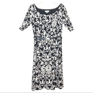Jones Studio Womens Black White Dress-Size 6-Black White Belted Stretch A-Line